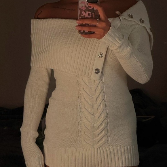 Off-Shoulder Cream Sweater - Picture 1 of 3